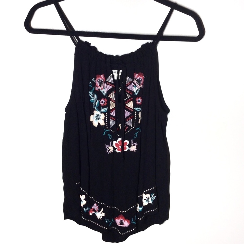 NWOT Living Doll Black Embroidered Spaghetti Strap